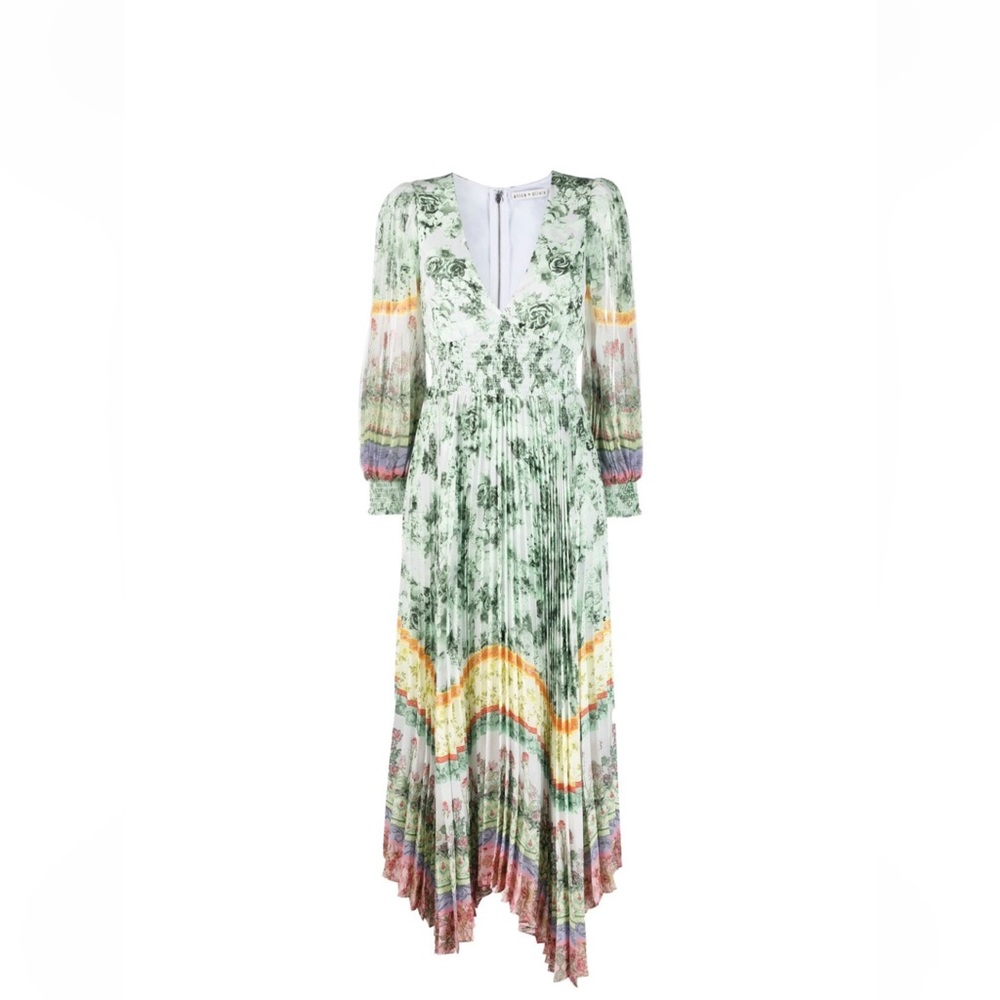 Alice * Olivia Sion Sunburts Pleated Maxi Dress
